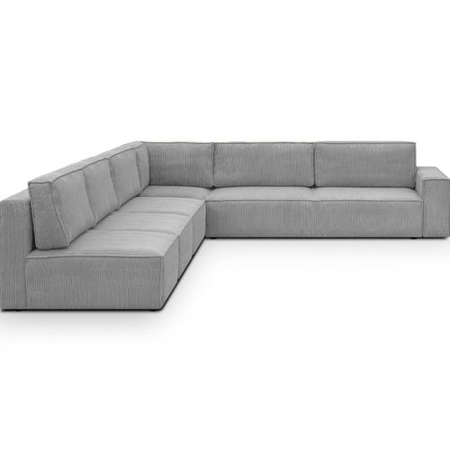 Canapé D'angle Droit Convertible 10 Places En Velours Côtelé Gris