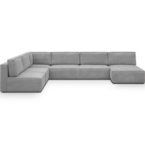 Canapé D'angle Droit Convertible 9/10 Places En Velours Côtelé Gris
