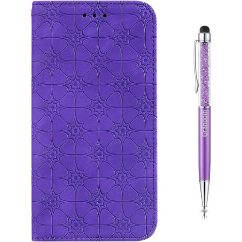 Coque Pour Xiaomi Redmi 8a, [Gaufrage De Licorne] Bookstyle Flip Cover De En Pu Cuir Tpu Souple Phone Case (Violet)