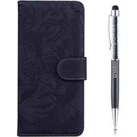 Coque Pour Sony Xperia 10, [Gaufrage De Tigre] Bookstyle Flip Cover De En Pu Cuir Tpu Souple Phone Case Pour Sony Xperia 10(Noir)