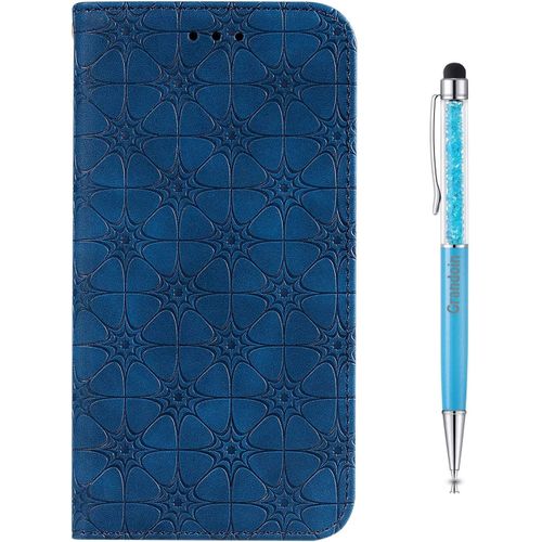 Coque Pour Xiaomi Redmi 8a, [Gaufrage De Licorne] Bookstyle Flip Cover De En Pu Cuir Tpu Souple Phone Case (Bleu)