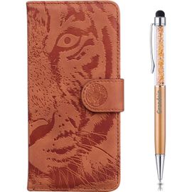 Coque Pour Iphone 6s Plus/Iphone 6 Plus (5,5 Pouces), [Gaufrage De Tigre] Bookstyle Flip Cover De En Pu Cuir Tpu Souple Phone Case (Marron)