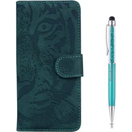 Coque Pour Iphone 8 Plus/Iphone 7 Plus (5,5 Pouces), [Gaufrage De Tigre] Bookstyle Flip Cover De En Pu Cuir Tpu Souple Phone Case (Vert)