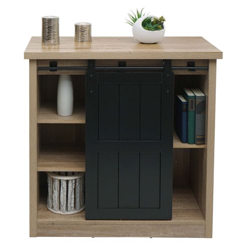 Commode Hwc-K75, Armoire Étagère, Porte Coulissante 5 Compartiments De Rangement, Aspect Bois Métal Industriel 84x80x40cm   Naturel