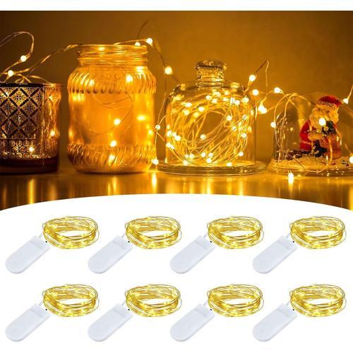 Mini Guirlande Lumineuse À Pile 20 Led 2m, Blanc Chaud Guirlande Lumineuse Deco, Led Petite Guirlande Lumineuse Avec Piles Pour Interieur Exterieur Fête Noël Mariage Boîte Cadeau, Lot De 8