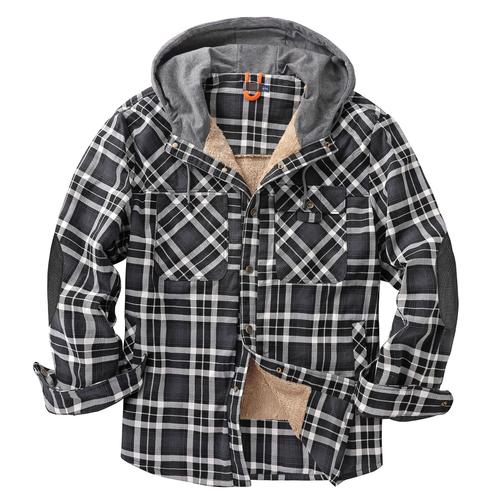 Hommes Manteau Plaid Chemise Plus Duvet Grande Taille Hiver Coupe - Vent Chaud Capuche Pure Coton Veste Gris Taille S