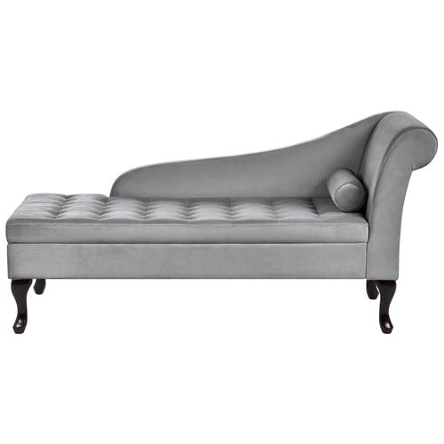 Chaise Longue Côté Droit En Velours Gris Clair Avec Rangement Pessac