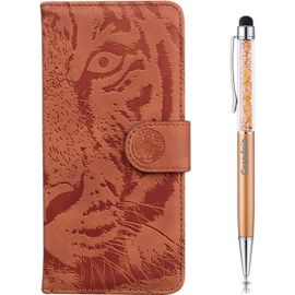 Coque Pour Samsung Galaxy A5 2018 / A8 2018, [Gaufrage De Tigre] Bookstyle Flip Cover De En Pu Cuir Tpu Souple Phone Case(Marron)