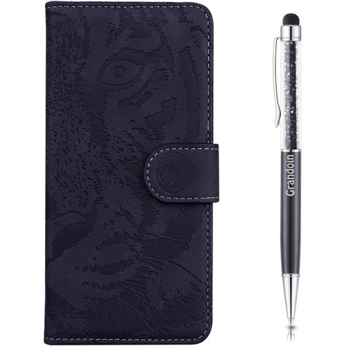 Coque Pour Galaxy S10e, [Gaufrage De Tigre] Bookstyle Flip Cover De En Pu Cuir Tpu Souple Phone Case Pour Samsung Galaxy S10e(Noir)