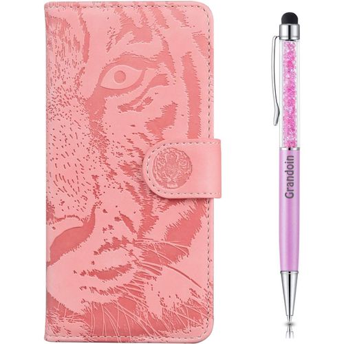Coque Pour Galaxy S20, [Gaufrage De Tigre] Bookstyle Flip Cover De En Pu Cuir Tpu Souple Phone Case Pour Samsung Galaxy S20(Rose)