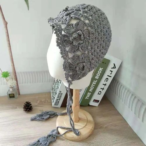 Chapeau Tricoté À La Main Pour Femme,Pur Coton,Laine,Crochet,Béret Creux,Automne,Hiver,Mode,Forêt,Extérieur,Fleur Pullove