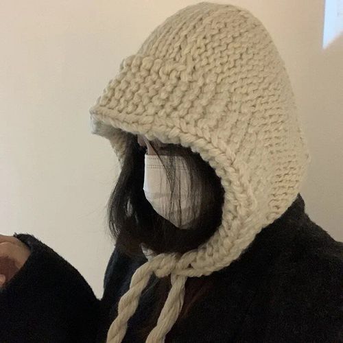 Chapeau Vintage Surdimensionné Fait À La Main Pour L'hiver,Chapeau Épais En Laine Coréenne,Chapeau À Lacets Skullie,Casquette Cagoule En Coton,Accessoires De Noël