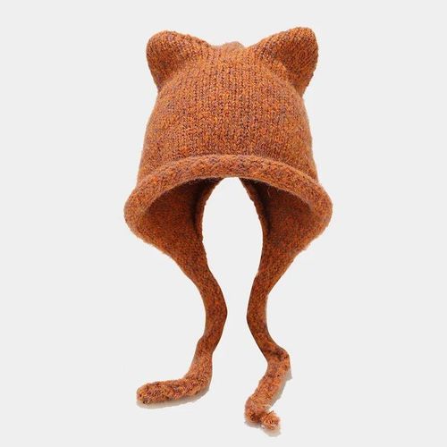 Visrover-Bonnet En Laine Avec Sulforeilles De Chat Pour Femme,Unisexe,Solide,Chaud,En Acrylique,Cadeau,Hiver,6 Couleurs