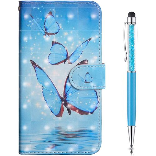 Coque Huawei Y6 2019,Coque Honor 8a, De En Pu Cuir Tpu Souple Phone Case Cover Pour Huawei Y6 2019 /Y6 Pro 2019 /Honor 8a (Papillon Bleu)