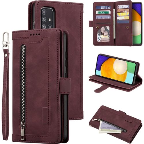 Coque Pour Samsung Galaxy A51 4g, Pu Flip Case Anti-Choc Fentes De Cartes Fonction Support, Fermeture - Vin Rouge