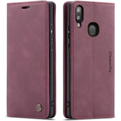 Coque Samsung Galaxy A20/A30/M10s,Anti-Choc Premium Flip Case Etui,Vin Rouge