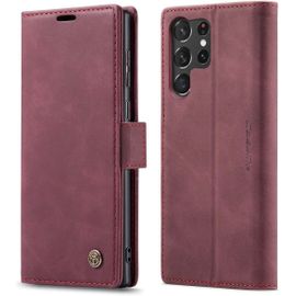 Coque Samsung Galaxy S23 Ultra,Anti-Choc Premium Flip Case Etui,Vin Rouge