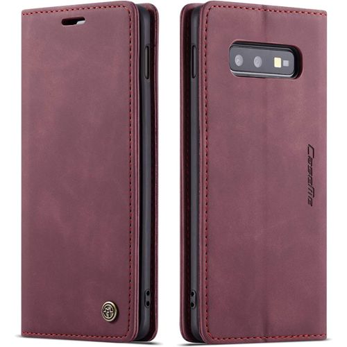Coque Samsung Galaxy S10e,Anti-Choc Premium Flip Case Etui,Vin Rouge