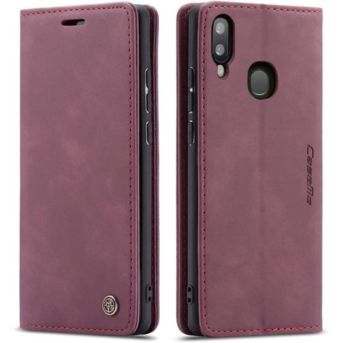 Coque Samsung Galaxy A20e,Anti-Choc Premium Flip Case Etui,Vin Rouge