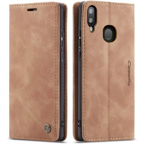 Coque Samsung Galaxy A20/A30/M10s,Anti-Choc Premium Flip Case Etui,Marron