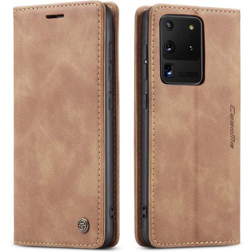 Coque Samsung Galaxy S20 Ultra,Anti-Choc Premium Flip Case Etui,Marron