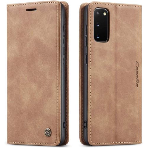 Coque Samsung Galaxy S20,Anti-Choc Premium Flip Case Etui,Marron