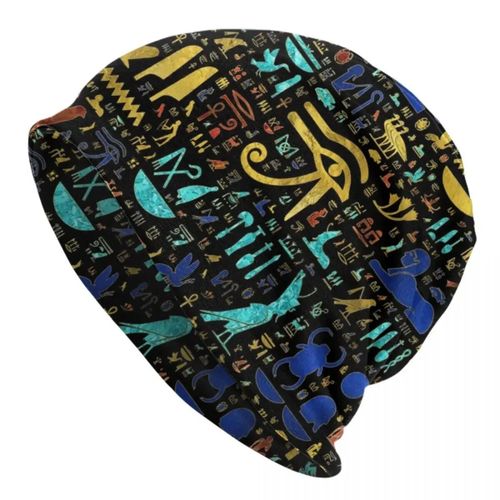 Bonnet égyptien Anubis pour hommes et femmes,chapeau ethnique chaud,bonnets Skullies,bonnets Hieroglyphics,casquettes pour l'automne et l'hiver