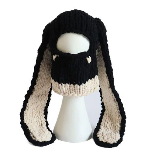 Chapeau Intégral En Laine Avec Grandes Oreilles De Lapin,Cagoule De Ski,Chapeau Chaud,Bonnet De Fête D'halloween,Casquettes Tout En Un,Fait À La Main,Lapin Mignon,Effrayant