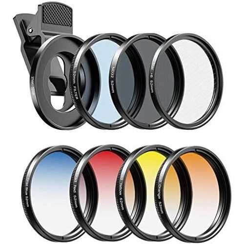 Kit de filtres colorés dégradés CPL et ND32 pour appareils Photo Canon GoPro iPhone et Tous Les téléphones 52 mm Bleu/Jaune/Orange/Rouge