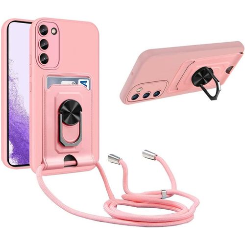 Coque Cordon De Collier Samsung Galaxy S23 Plus, 360¡Ãanneau Support Fente Carte De La Case-Pink