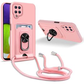 Coque Cordon De Collier Samsung Galaxy A22 4g / M22, 360¡Ãanneau Support Fente Carte De La Case-Pink