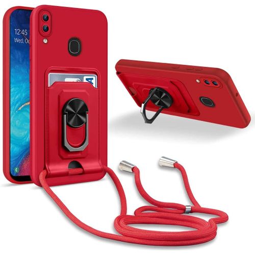 Coque Cordon De Collier Samsung Galaxy A20/A30, 360¡Ãanneau Support Fente Carte De La Case-Rouge