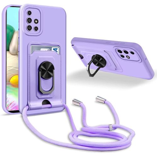 Coque Cordon De Collier Samsung Galaxy A71 4g, 360¡Ãanneau Support Fente Carte De La Case-Pourpre