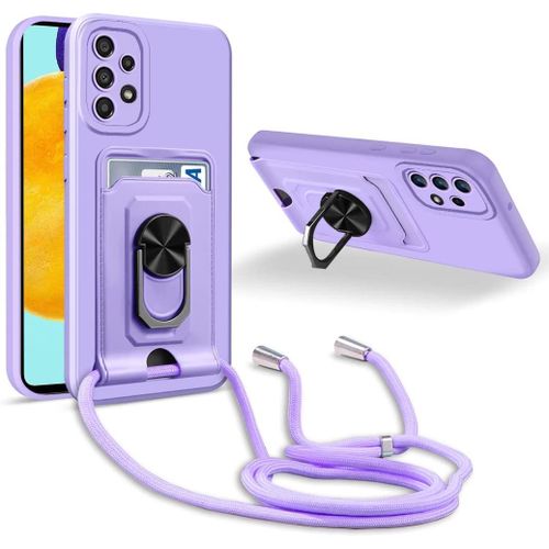 Coque Cordon De Collier Samsung Galaxy A52 4g/5g/A52s 5g, 360¡Ãanneau Support Fente Carte De La Case-Pourpre