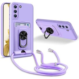 Coque Cordon De Collier Samsung Galaxy S22, 360¡Ãanneau Support Fente Carte De La Case-Pourpre