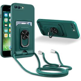 Coque Cordon De Collier Iphone 7 Plus/Iphone 8 Plus, 360¡Ãanneau Support Fente Carte De La Case-Vert