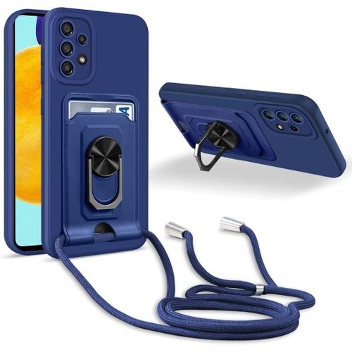 Coque Cordon De Collier Samsung Galaxy A52 4g/5g/A52s 5g, 360¡Ãanneau Support Fente Carte De La Case-Bleu