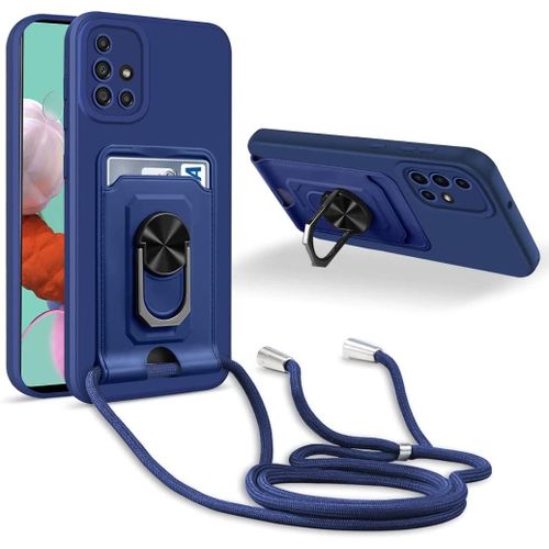 Coque Cordon De Collier Samsung Galaxy A51 4g, 360¡Ãanneau Support Fente Carte De La Case-Bleu