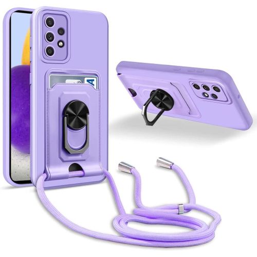 Coque Cordon De Collier Samsung Galaxy A72 4g/5g, 360¡Ãanneau Support Fente Carte De La Case-Pourpre