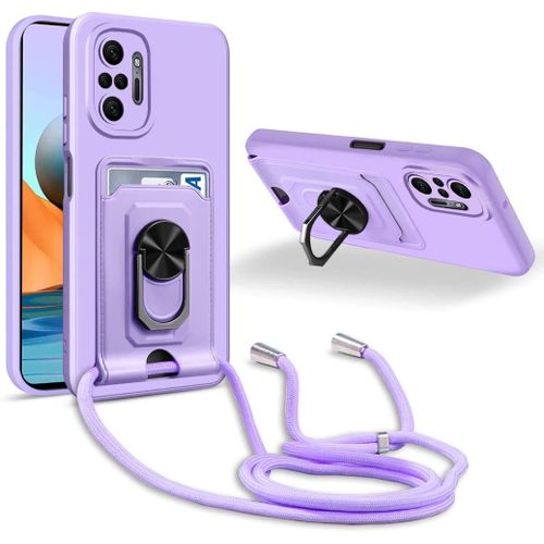 Coque Cordon De Collier Xiaomi Redmi Note 10 Pro/Note 10 Pro Max, 360¡Ãanneau Support Fente Carte De La Case-Pourpre