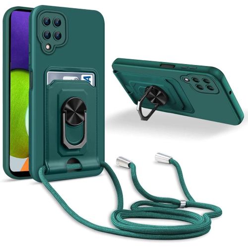 Coque Cordon De Collier Samsung Galaxy A22 4g / M22, 360¡Ãanneau Support Fente Carte De La Case-Vert
