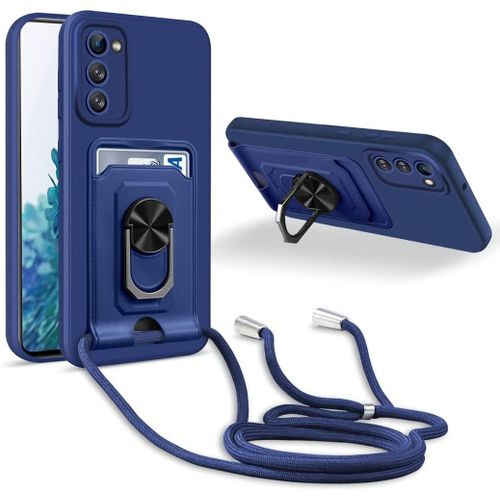 Coque Cordon De Collier Samsung Galaxy S20 Fe 4g/5g, 360¡Ãanneau Support Fente Carte De La Case-Bleu