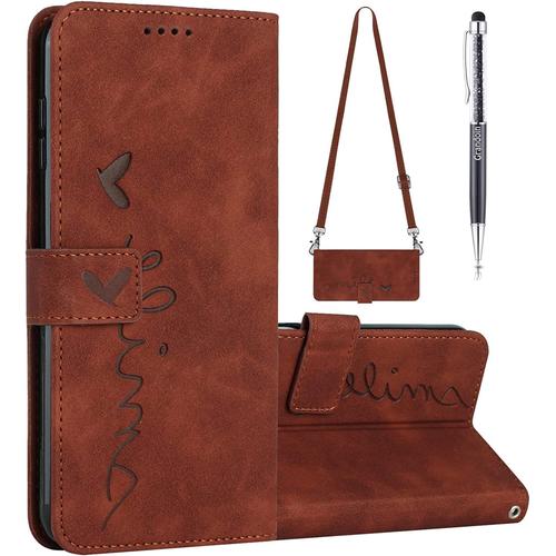 Coque Pour Samsung Galaxy S22 Plus Avec Cordon, Coque Samsung S22 Plus Avec Lanière, Etui Protection Housse En Cuir Pu,Magnétique Pochette Flip Case Porte Cartes Samsung S22 Plus (Marron)