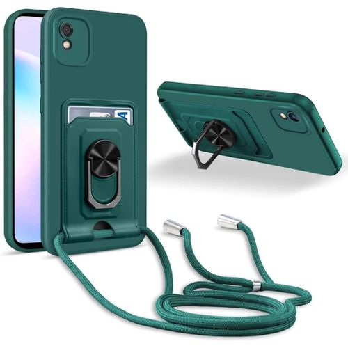 Coque Cordon De Collier Xiaomi Redmi 9a/Redmi 9at/Redmi 9i, 360¡Ãanneau Support Fente Carte De La Case-Vert