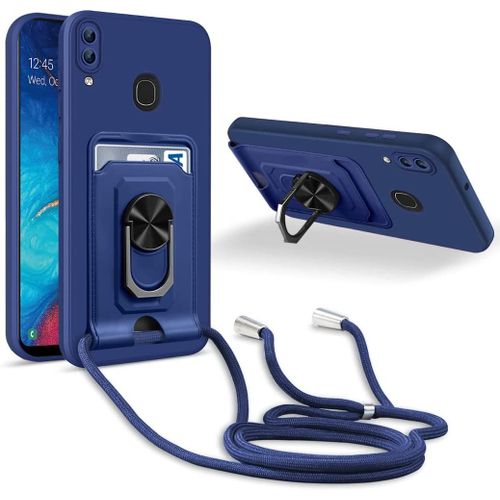 Coque Cordon De Collier Samsung Galaxy A20/A30, 360¡Ãanneau Support Fente Carte De La Case-Bleu