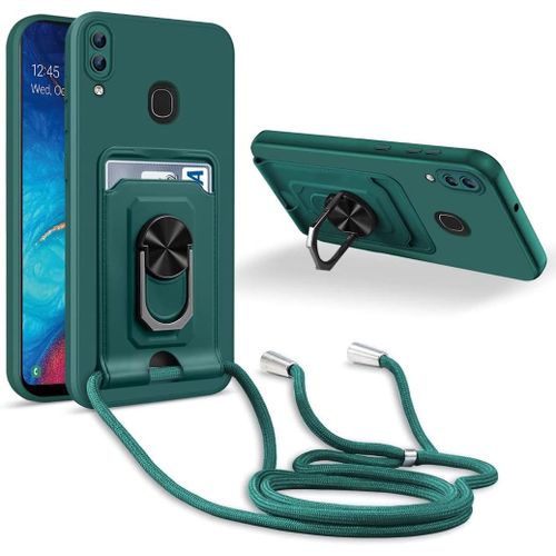 Coque Cordon De Collier Samsung Galaxy A20/A30, 360¡Ãanneau Support Fente Carte De La Case-Vert