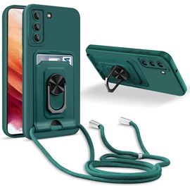 Coque Cordon De Collier Samsung Galaxy S21 Plus, 360¡Ãanneau Support Fente Carte De La Case-Vert