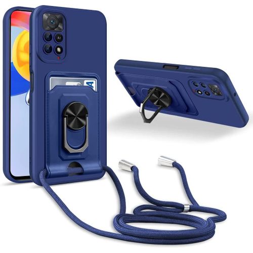 Coque Cordon De Collier Xiaomi Redmi Note 11 Pro/Note 11 Pro 5g, 360¡Ãanneau Support Fente Carte De La Case-Bleu