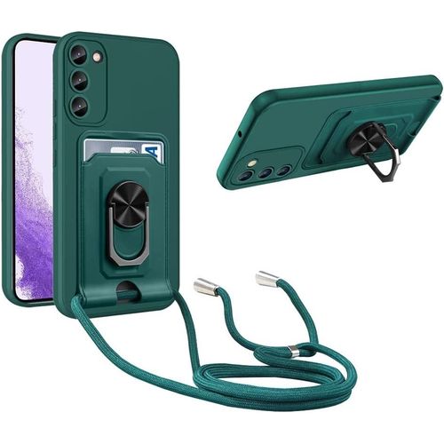 Coque Cordon De Collier Samsung Galaxy S23 Plus, 360¡Ãanneau Support Fente Carte De La Case-Vert