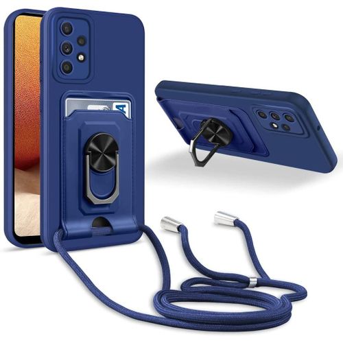 Coque Cordon De Collier Samsung Galaxy A32 4g, 360¡Ãanneau Support Fente Carte De La Case-Bleu